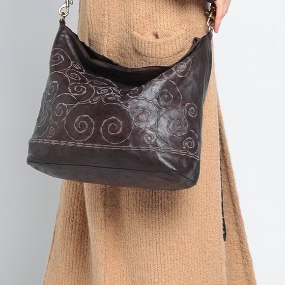 Campomaggi Dark Brown Swirl Shoulder Bag - Picture 1 of 14